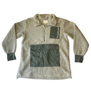 Aerie Offline Light Green Sherpa Pullover Quarter Zip Jacket Sweater Small